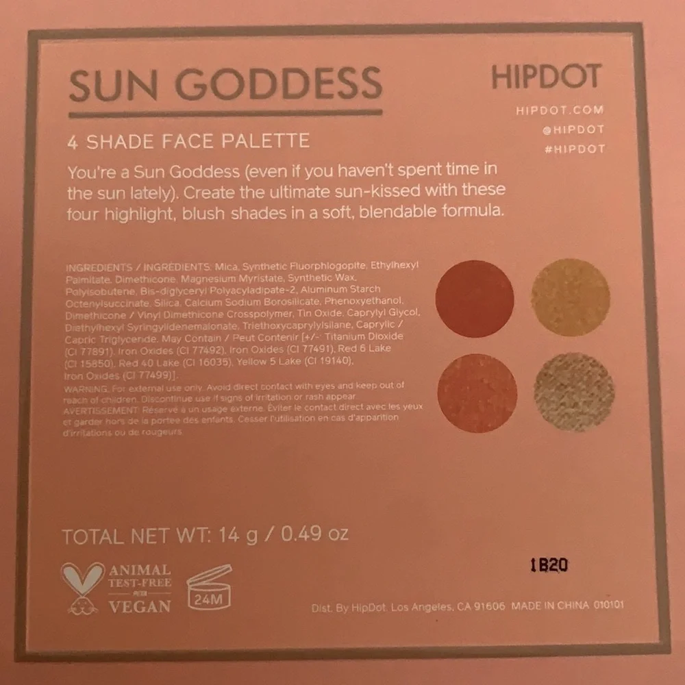 Hipdot 'Sun Goddess' 4 Shade Face Palette
